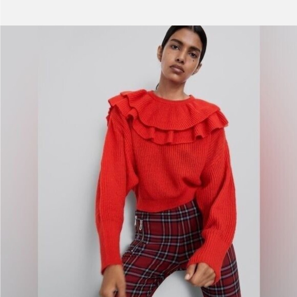 Zara Red Ruffled Women's Sweater Small
